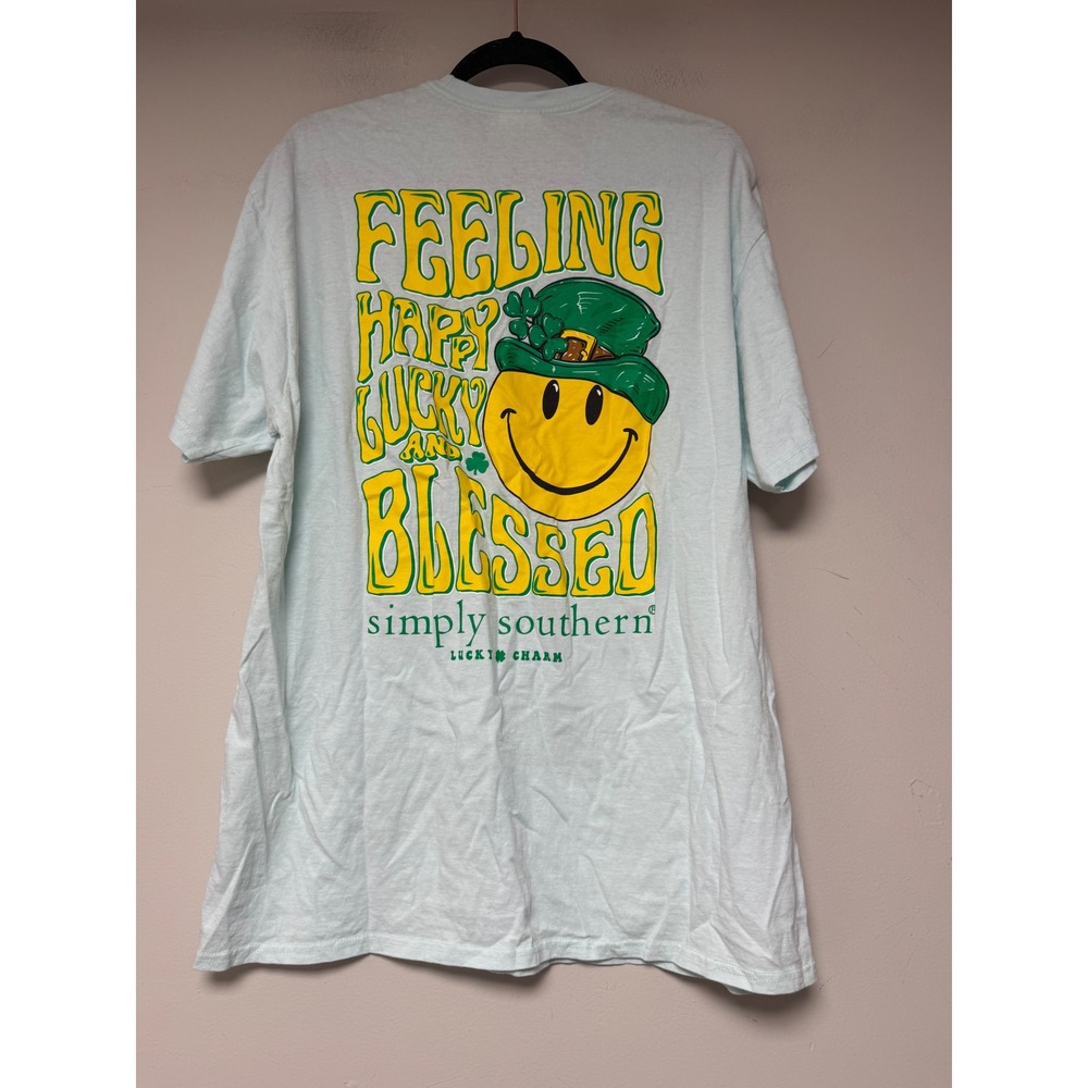 Simply Southern Feeling Lucky Blessed St Patricks Day T-Shirt Mint XL 8189 - Picture 5 of 6